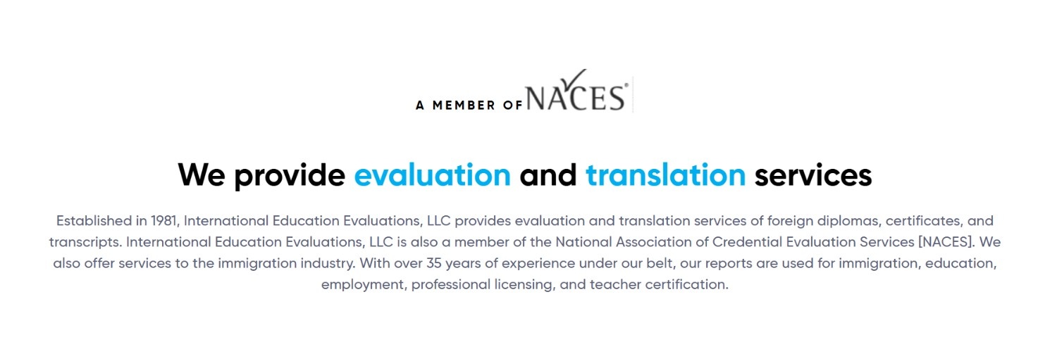 International Education Evaluations (IEE) credential evaluations for RFEs