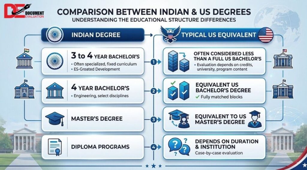 comparison between indian and US degrees equivalency 3 year 4 year bachelor master diploma