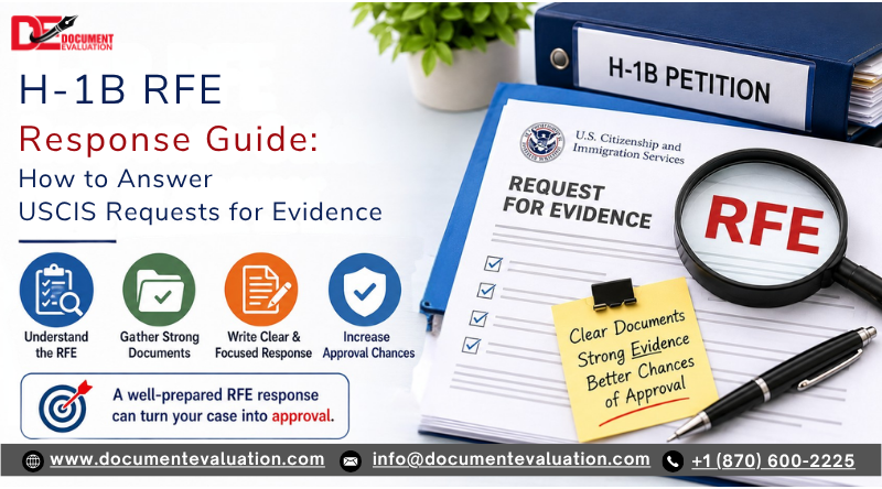 H1B RFE response timeline and USCIS processing time infographic with visa documents and approval process concept
