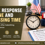H1B RFE response timeline and USCIS processing time infographic with visa documents and approval process concept