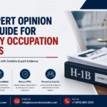 Professional H-1B expert opinion letter banner featuring an H-1B petition file, expert opinion letter documents, legal scales, and U.S. flag, highlighting specialty occupation petition support and RFE prevention.