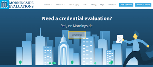 Morningside Evaluations homepage promoting credential evaluation services.
