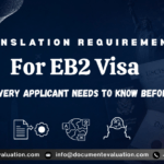 Translation requirements for EB2 visa showing USCIS documents, passport, diploma, and certified document translation for immigration filing