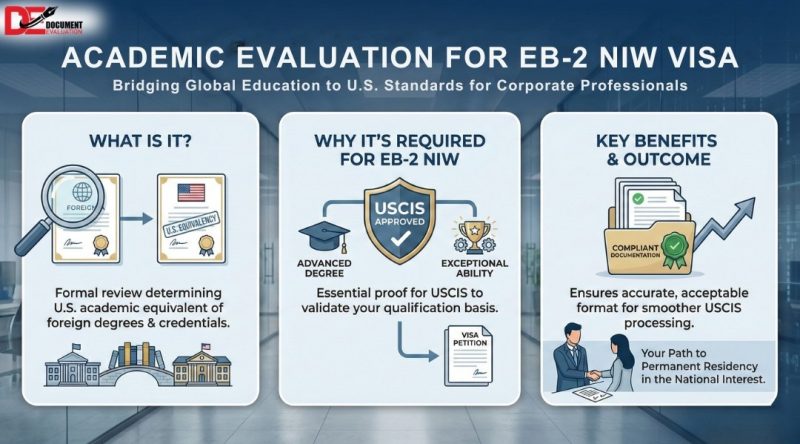 Academic evaluation for EB2 NIW USA process showing foreign degree equivalency assessment for USCIS