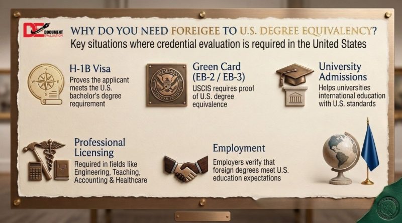 foreign degree to US degree equivalency requirements for visa education licensing and employment