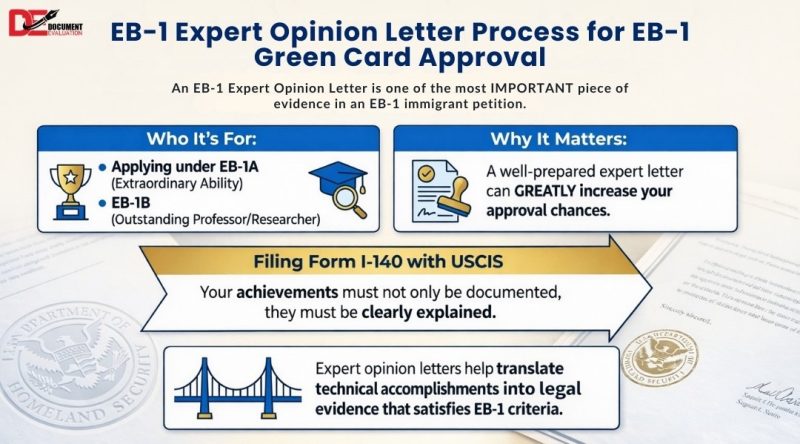 EB-1 expert opinion letter explaining applicant achievements and USCIS eligibility